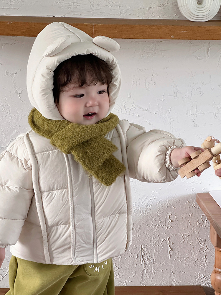 Chaqueta de algodón para bebé, ropa de invierno para hombres y bebés, oso lindo más chaqueta acolchada de terciopelo, chaqueta acolchada para bebés y niños coreanos, ropa exterior
