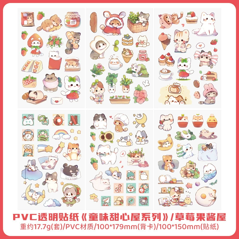 Transparent PVC Waterproof Stickers — Cute Cartoon Multi-Design Sheets, Single Pack (Various Themes)