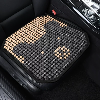 Car Seat Cushion, Summer Cooling Cushion, Wooden Bead Ventilated Seat Cushion, Summer Square Cushion, Breathable Butt Cushion, Truck Seat Single Cushion (Seat cushion, seat cover) - cute-bear-gray-1-square-cushion-natural-wood-beads-physical-cooling-cool-as-soon-as-you-sit-down