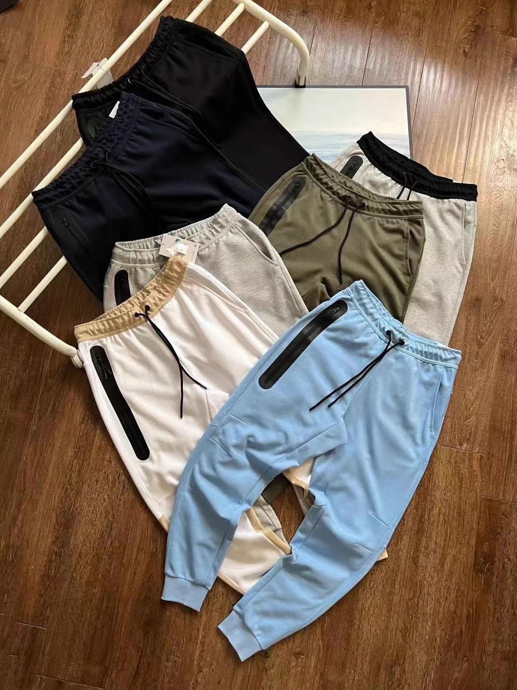 Men's sports spring and autumn color blocked drawstring sweatpants, small leg casual clothes, trendy pants, air layer_voghion.com