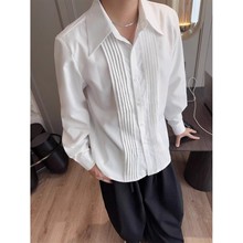 春秋男士复古宫廷风褶皱衬衫长袖小众设计感简约网红气质衬衣时尚