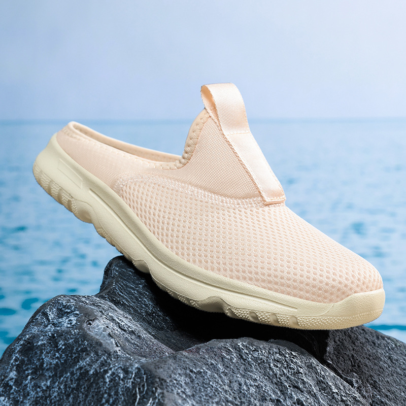 Baotou Beach Walk Travel Sandalias para hombres y mujeres media pantuflas tallas grandes nuevo estilo transpirable ligero suela suave zapatos casuales de malla