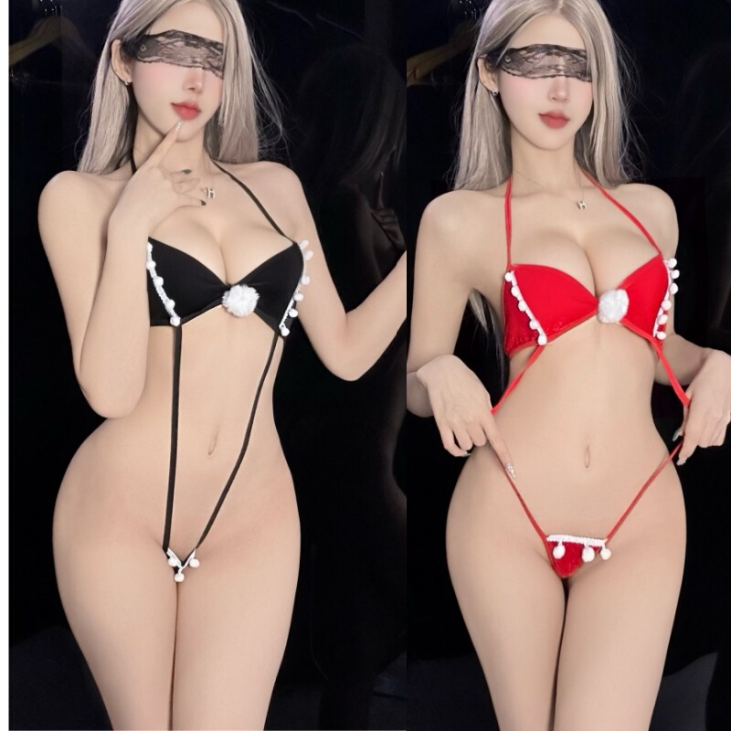 Sexy Lingerie Halter Neck Tie-Up Christmas Bodysuit Pure Desire Three-Point Style Pom-Pom New Year's Day Pajamas Uniform Sexy Lingerie Halter Neck Tie-Up Christmas Bodysuit Pure Desire Three-Point Style Pom-Pom New Year's Day Pajamas Uniform