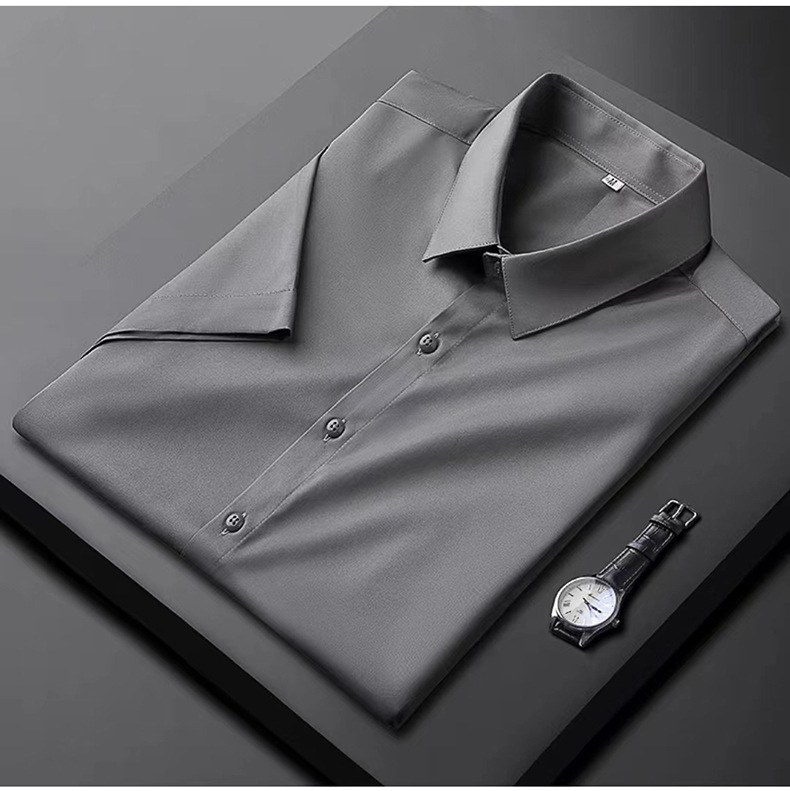 Light luxury high-end short for summer slim fit and non ironing business men's oversized half sleeved work shirt_vogarts.com