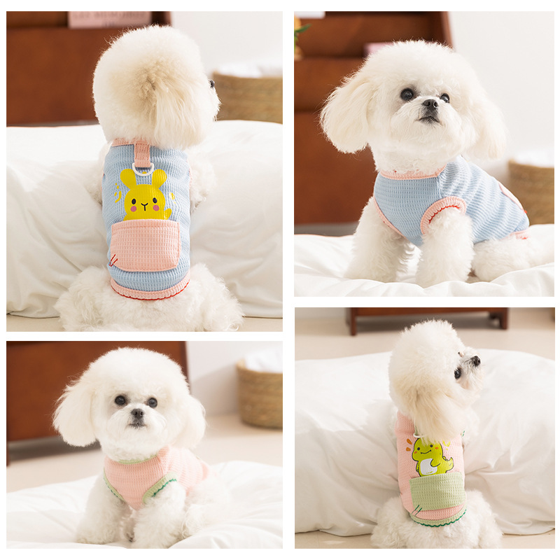Primavera y verano perro lindo conejito dibujos animados bolsillo chaleco gato perro mediano y pequeño ropa delgada de peluche para mascotas
