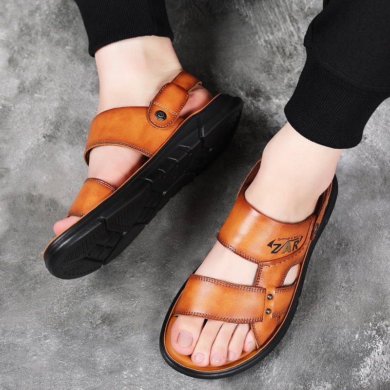 Primera capa de piel de vaca verano sandalias de los hombres de cuero genuino de los hombres zapatos de playa casuales papá zapatillas de cuero transpirable zapatos de los hombres suaves