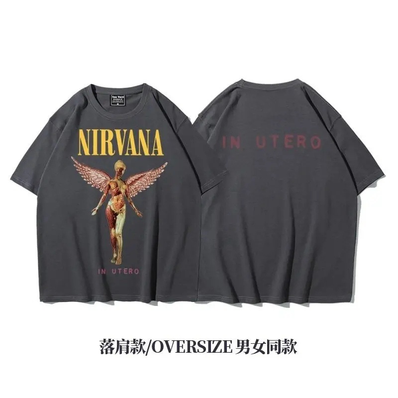 アミカーキ サマー速乾 アメリカンオフショルダー ヘビーウェイト ルーズ ロック オーバーサイズ 半袖 Tシャツ|undefined