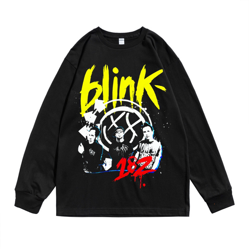 European and American Blink-182 punk band rock print long-sleeve T-shirt, loose fit, pure cotton, unisex