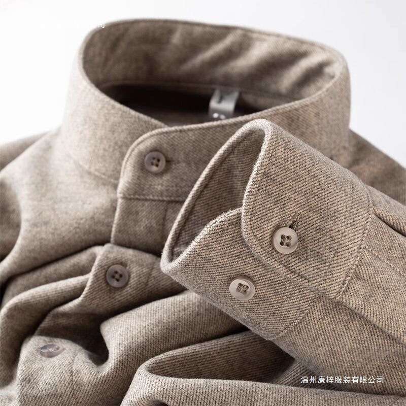 Full of Style, Stand-Up Collar Brown Shirt for Men, Slim Fit, Winter Warm, Mandarin Collar, Order Other Youthful Trends