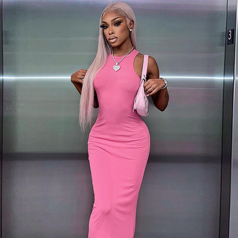 European and American Style Women's Clothing 2026 Spring New Fashion Solid Color Sleeveless Round Neck Slim Dress Foreign Trade Dropshipping