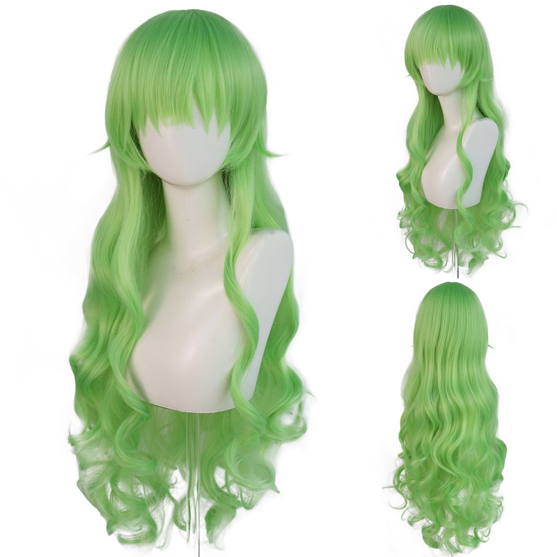 Garter Angels-Scanty Green Long Wavy Curly Cos Wig