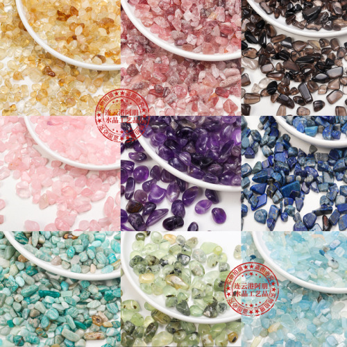 Natural purple yellow white powder crystal fluorite gravel five elements degaussing stone diffuser stone bracelet purify fish tank flower pot bottom stone