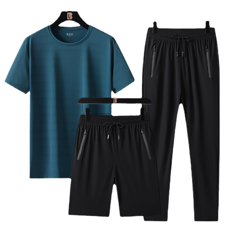 Hombre de verano helado rápido secado conjunto de tres piezas fresco y cómodo sudor transpirable juego de deportes casuales imprimible LOGO