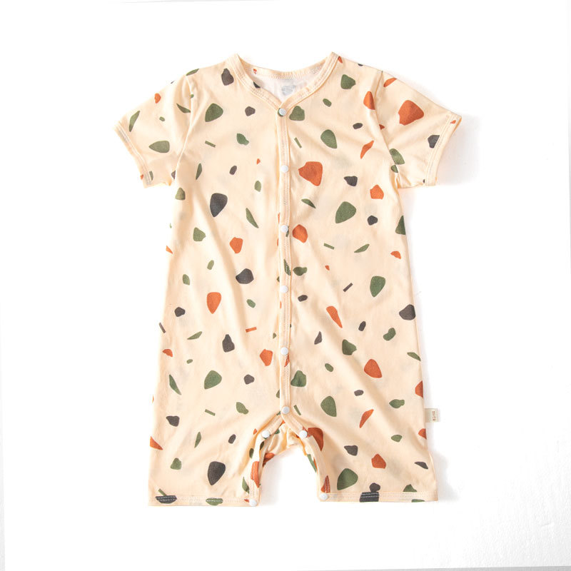 INS estilo europeo y americano estilo bebé manga corta mameluco verano fino bambú algodón impreso vaina mameluco para niños y niñas ropa de bebé