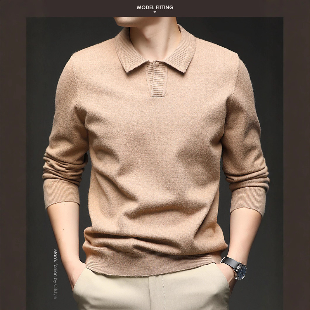 Hombres delgados comercio exterior de manga larga jersey de punto de mediana edad primavera y otoño nuevo suéter casual de cuello de tijeras