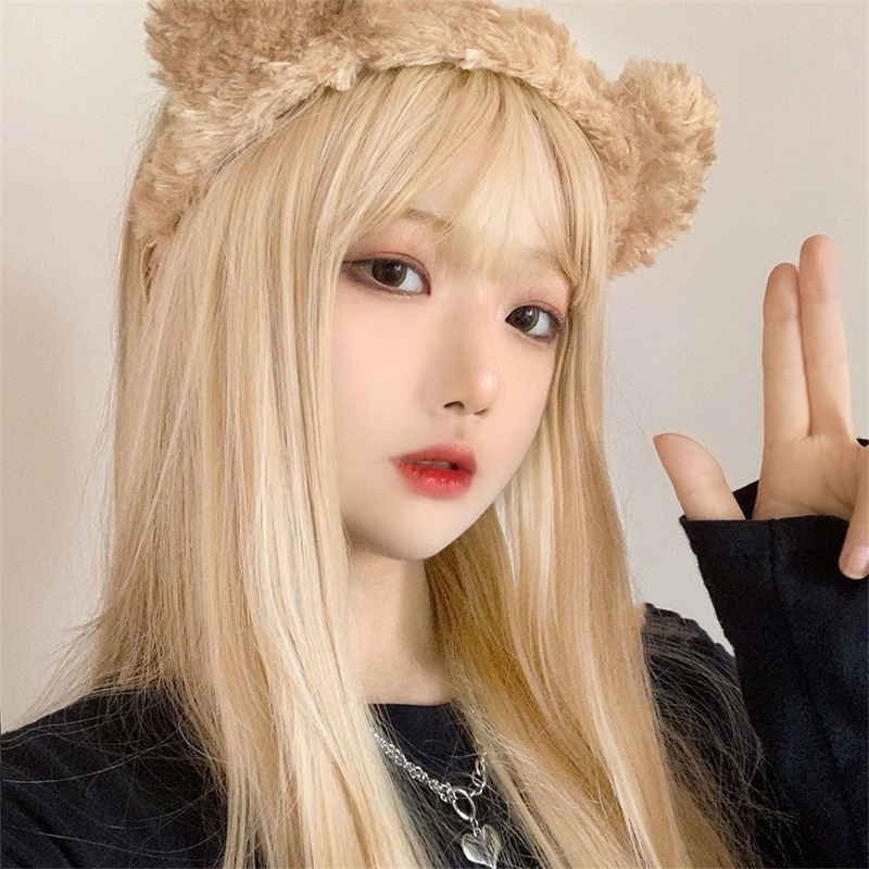 Fast hand TikTok live broadcast with goods wig female long straight hair fashion air bangs chemical fiber full head wig supplier