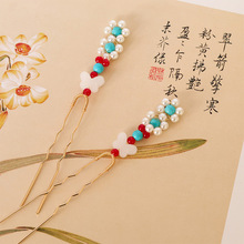 复古仿珍珠点缀排簪戏曲风发钗U钗中国风汉服唐风古装百搭配饰品