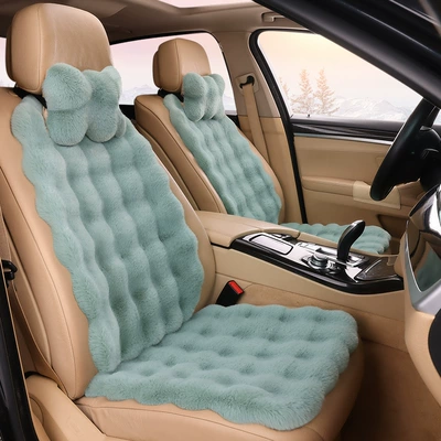 Plush Rabbit Fur Seat Cushion Three-Piece — Seat cushion, seat cover - matcha-green-1-single-seat-1-backrest-1-neck-pillow-bubble-plush