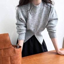 鹿西 2025秋季短款拉链毛衣洋气高级感小众设计圆领套头上衣ss298