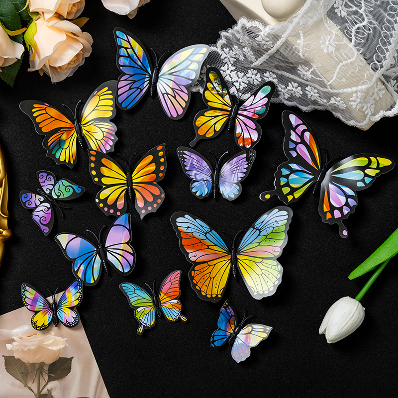 Etiqueta engomada de pared tridimensional 3D simulación mariposa pvc plástico color mariposa imán imán refrigerador decoración del hogar de alta calidad