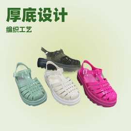 2025Melissa松糕厚底编织包头罗马鞋镂空洞洞鞋果冻鞋女凉鞋猪笼