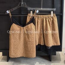 豹纹印花含棉吊带短裤套装蕾丝高级感家居服女亲肤透气棉睡衣女夏