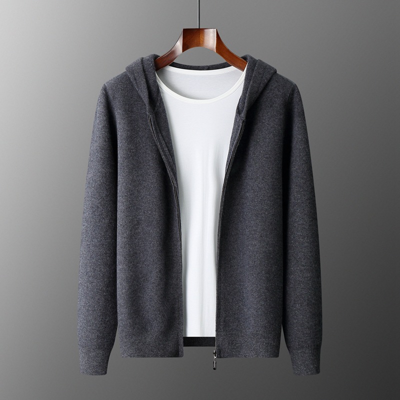 Men's Cashmere Cardigan Youth Casual Hooded Zipper Thickened Cardigan 2025 Autumn and Winter New Style Hebei Factory Hair