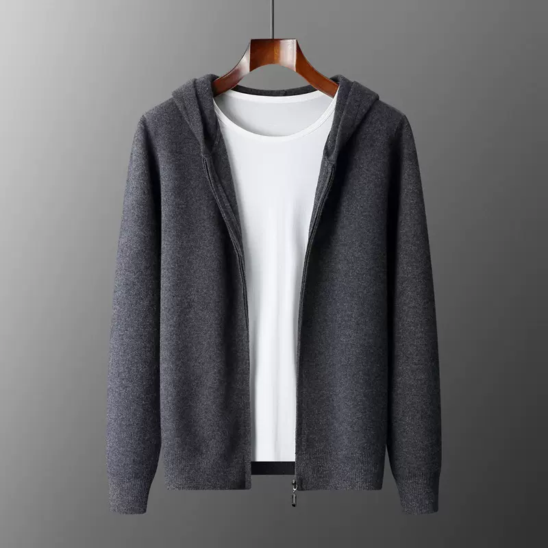 男士山羊绒开衫青年休闲连帽拉链加厚开衫2025秋冬新款河北工厂发