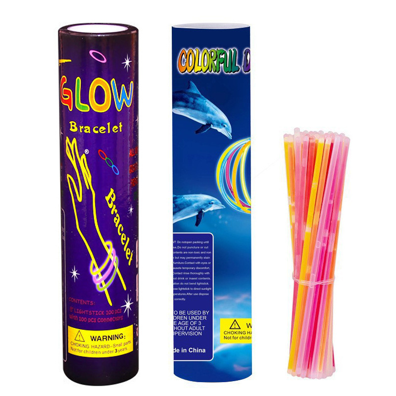 100 varillas fluorescentes un barril de pulseras luminosas varillas de ayuda para empujar juguetes de luz nocturna para niños puestos de mercado nocturno