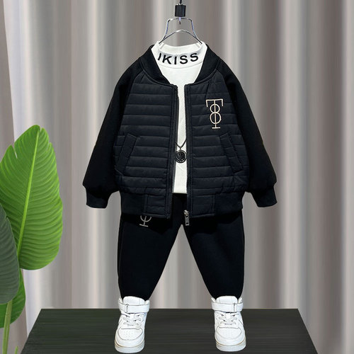 Boys' winter clothing suit thickened  new cotton-padded clothing children's winter warm baby quilted two-piece set
