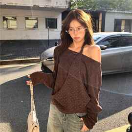 法式设计感小众别致气质长袖T恤女装秋季宽松韩系氛围感露肩上衣