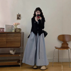 2025年大码女装胖mm新款不规则开衫+高级感显瘦背心裙气质两件套
