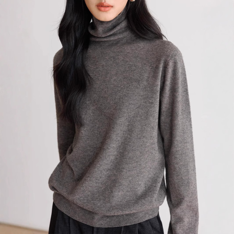 Autumn Turtleneck Knitted Sweater for Women 2024 New Velvet Loose Elegant Long-Sleeved Sheep Wool Inner Top