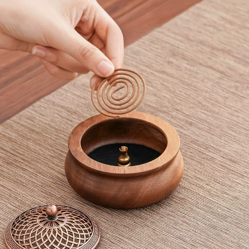 Walnut tea ceremony incense burner solid wood sandalwood stove indoor Zen agarwood incense coil base creative tea ceremony ornaments