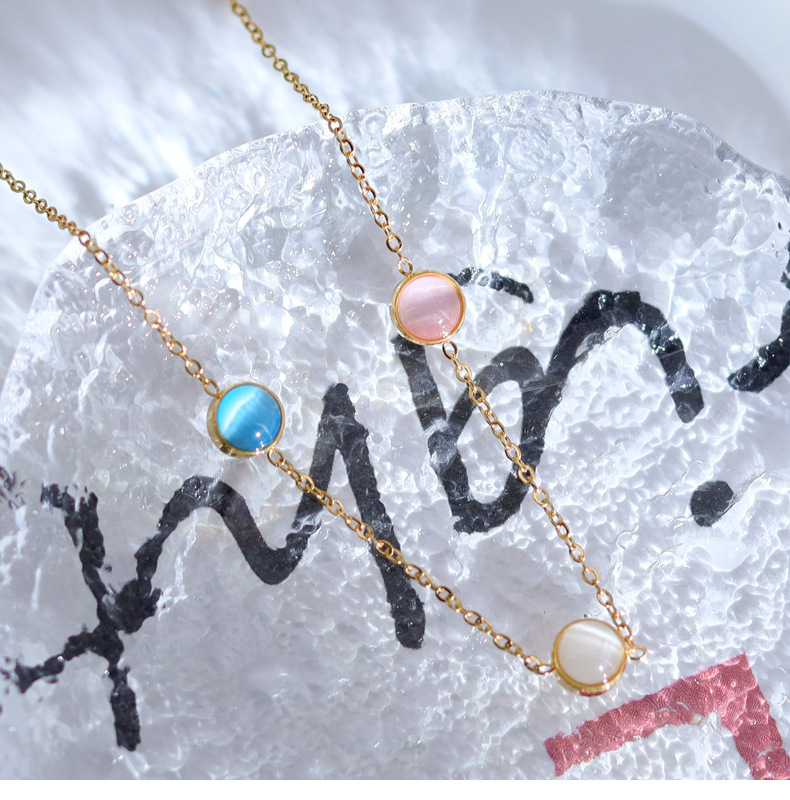 Opal Inlay Material Fashion Round Titanium Steel Plating Opal Pendant Necklace 1 Piece