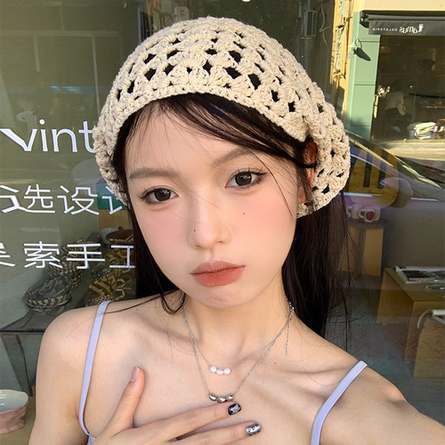 Japanese handmade crochet headscarf female new sweet ins French triangle scarf net celebrity knitted hairband headband