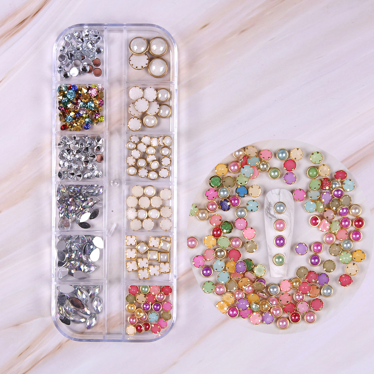 Joyas de uñas calientes transfronterizas ins12 rejilla amor estrella resina vidrio de forma especial diamante etiqueta de uñas diamante nail