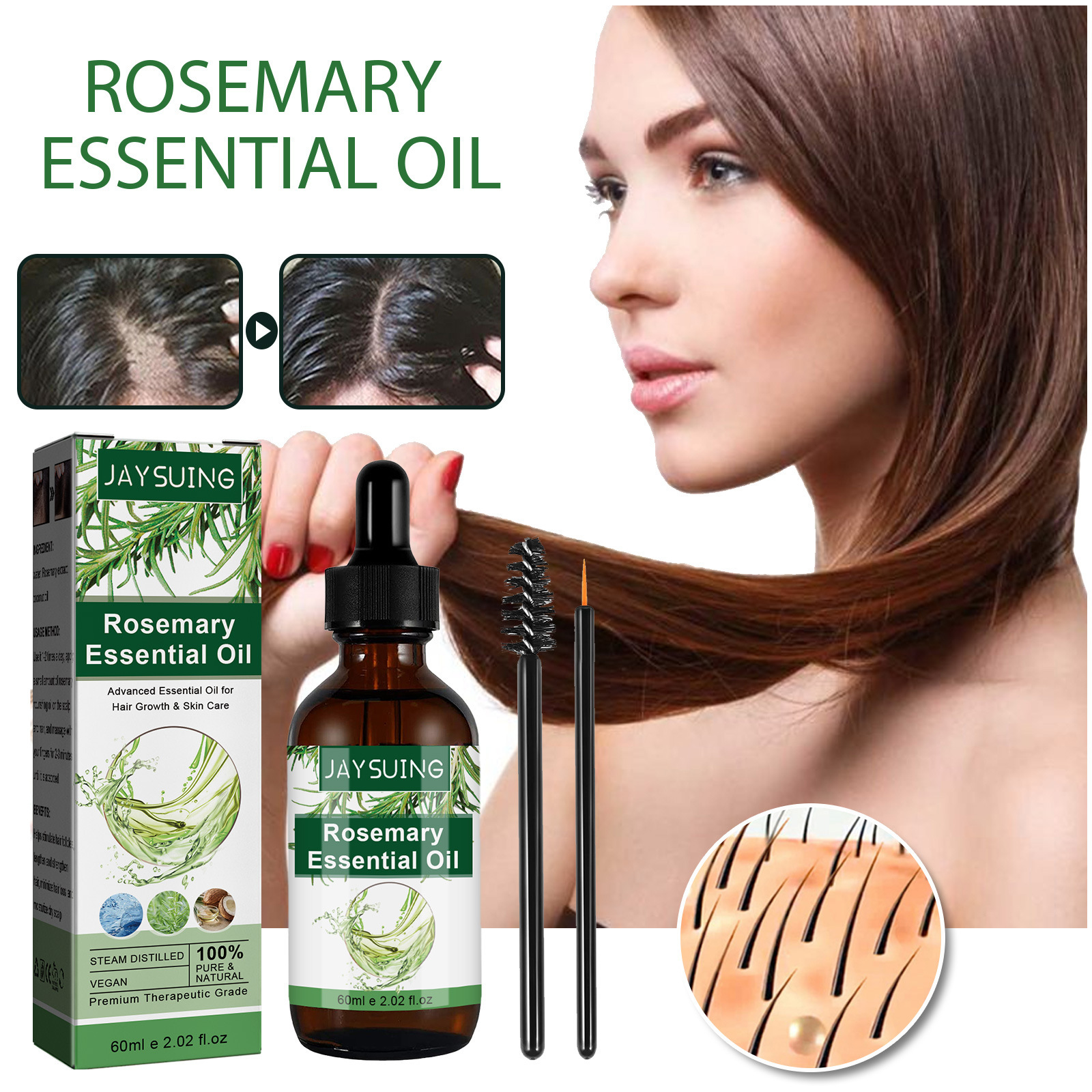 Fortalece Jayswing Rosemary Reafirma el cabello, hidrata el cabello grueso y cuida la piel Aceite esencial multiefecto_voghion.com