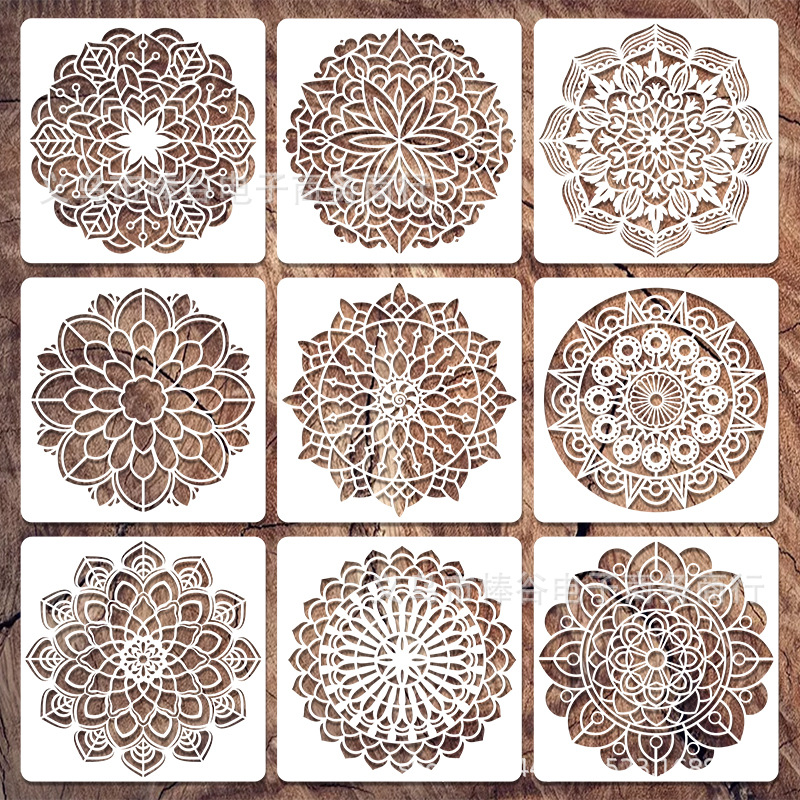 亚马逊跨境 Mandala 曼陀罗 镂空绘画模板 墙绘喷绘 圆形辅助绘画