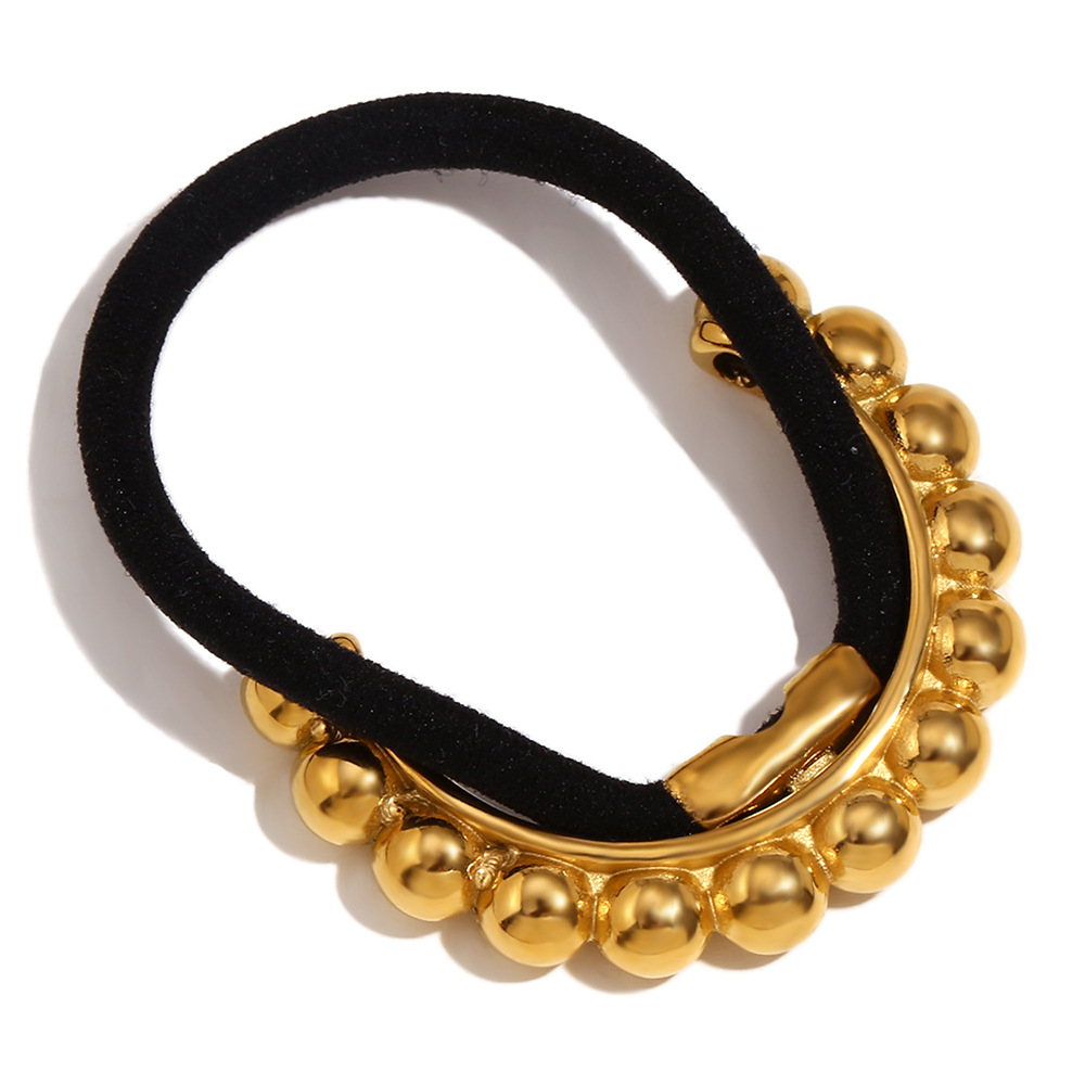 Accessori per capelli unisex alla moda, design di nicchia esplosivo, in acciaio inossidabile, placcato in oro, temperamento, disposizione di perline, corda per capelli, stile femminile_voghion.com