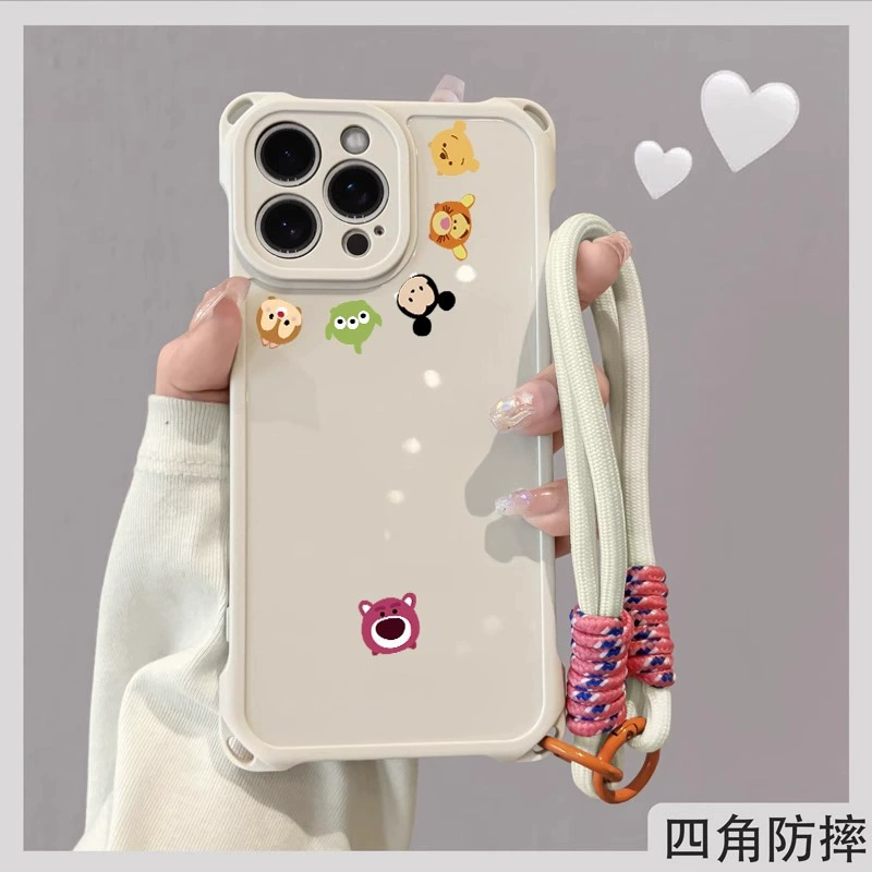 Совместимый чехол для мультфильма на телефон, ремешок, iPhone, 16 Pro Max, 14 Plus, простой и элегантный дизайн, 14
