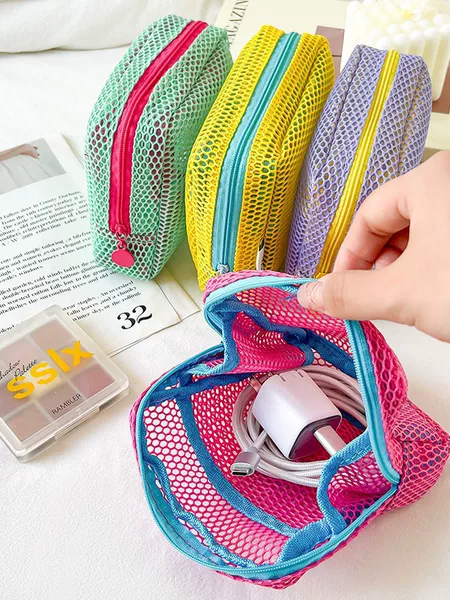 Cross-Border Supply Amazon Popular Mesh Storage Bag Portable Colorful Multi-Functional Digital Cosmetics Travel Storage