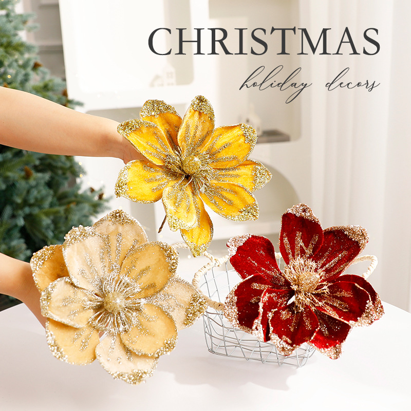 Glitter Floral Christmas Decorations – Shimmering Tulle & Velvet Artificial Flowers For Table Centerpieces & Holiday Styling_voghion.com
