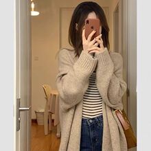 2025秋季新款百搭宽松韩系温柔风毛衣外套慵懒超长款针织开衫女