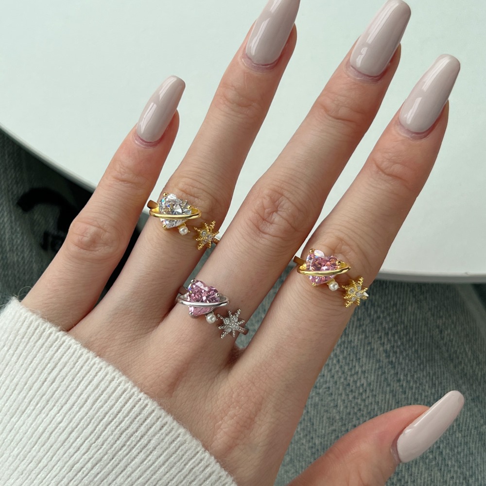 7g Weight 925 Sterling Silver Zircon Heart Shape Open Rings