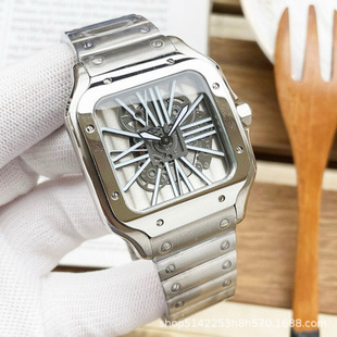 Factory Supply Square Watch Santos Watch Same Model Roman Series Men's Watch Hollow Design 316 Stainless Steel Watch Batch