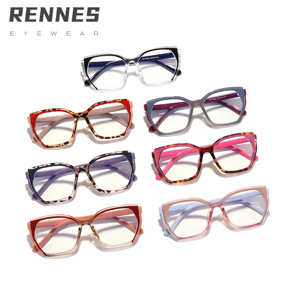 TR90 marco grande transfronterizo a juego de colores ojo de gato casual lente plana anti-luz azul sin maquillaje europeo y americano marco de ojo de miopía de alta calidad