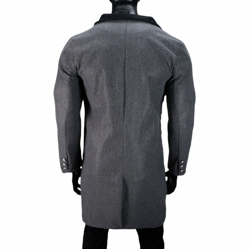Men's Classic Black Wool Blend Long Overcoat Slim Fit Formal Jacket_voghion.com