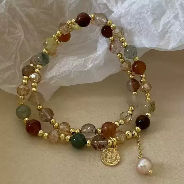 Double-Layer Crystal Pearl Beaded Bracelet for Women, Light Luxury Retro Stackable Bracelet, Ins Niche Design, High-End Jewelry