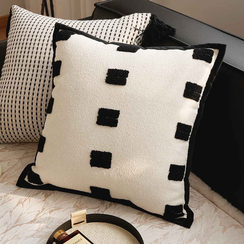 ins nórdico francés lujo negro y blanco retro almohada sofá sala de estar superior almohada cojín cabezal de cama respaldo
